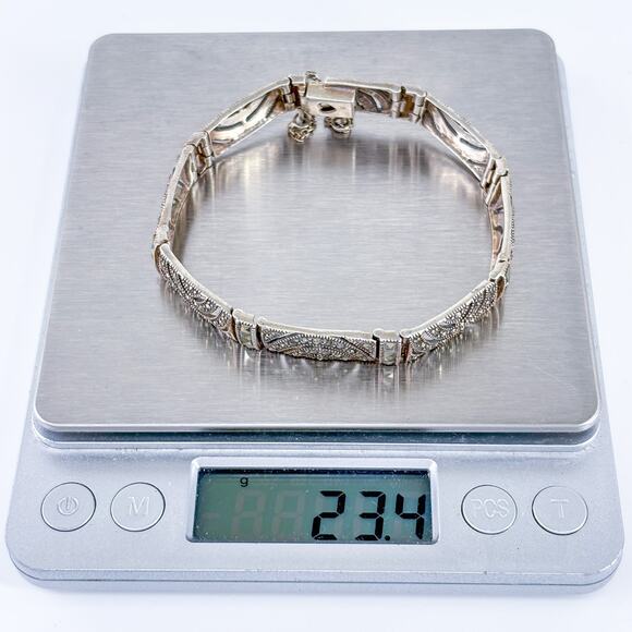 Vintage NF Thailand Sterling Silver 925 Marcasite Link Bracelet 8” - Picture 8 of 9